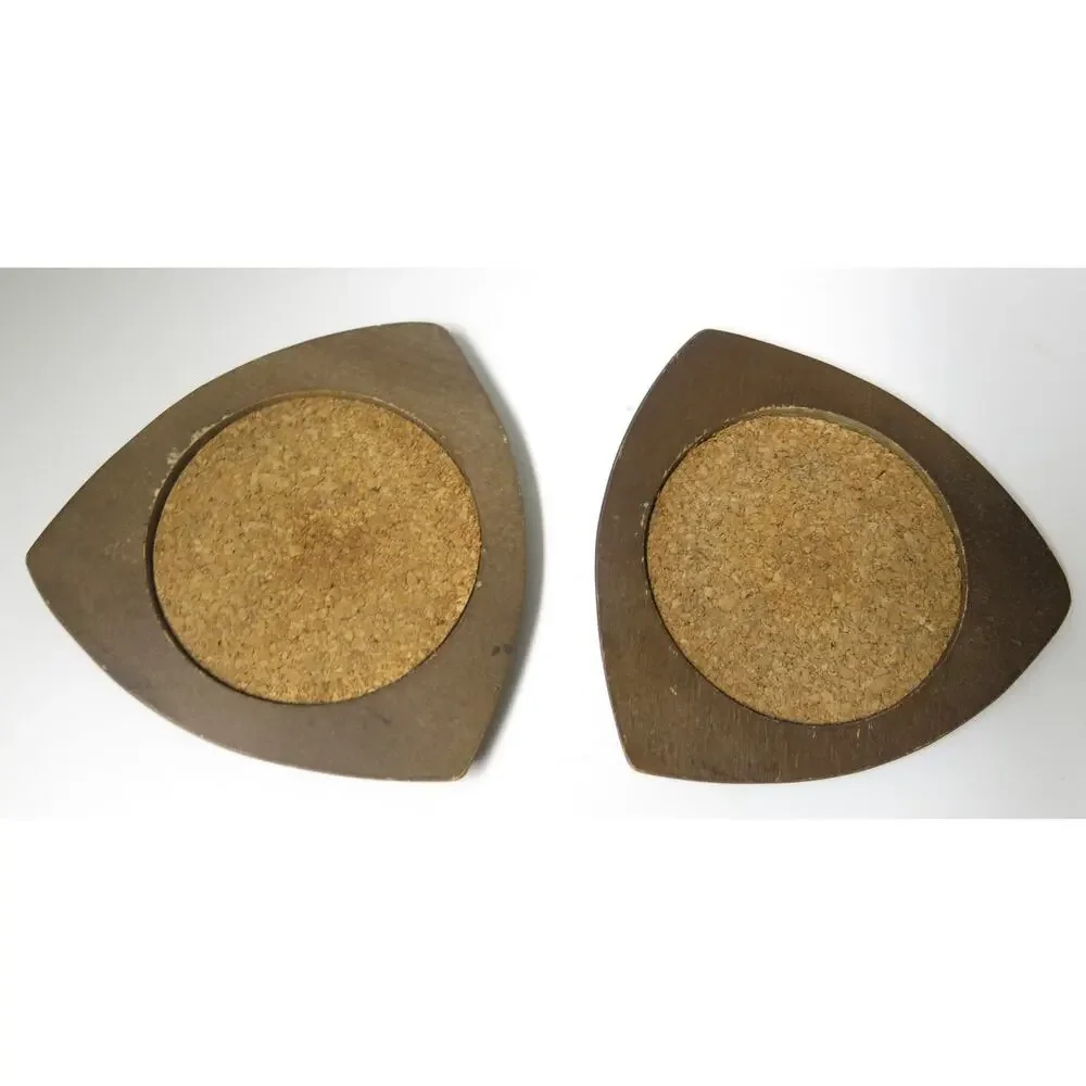 Vintage Coaster Set Wood Cork Mid Century Modern Japan Serv Wood Hand Carved